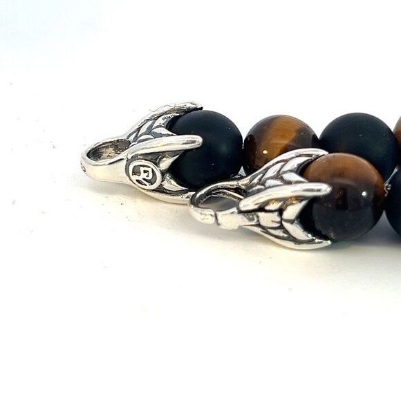 David Yurman Authentic Tiger Eye Matte Onyx Spiritual Bead Bracelet 8.5" Silver - Picture 5 of 5